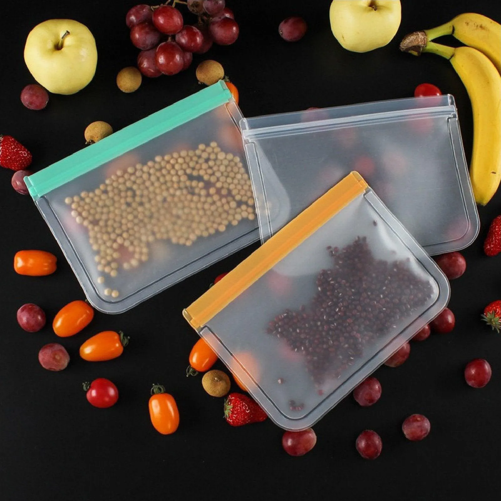 10 Pack Reusable Frosted PEVA Food Storage Bags Resealable Ziplock Freezer Safe