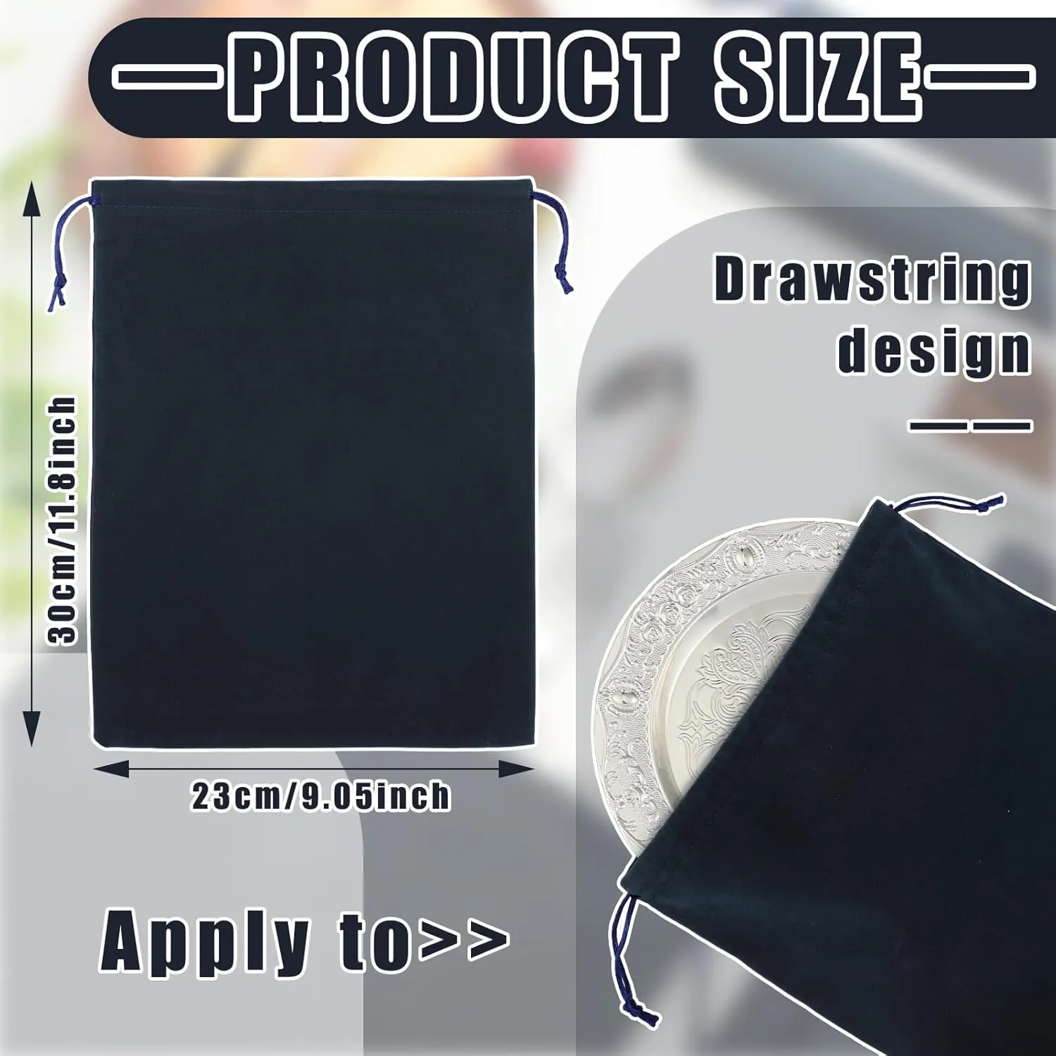 10 Pcs Silver Storage Bags, 9 x 11.8 Inch Fabric Cloth Anti Tarnish Bags for Silver Jewelry Silverware Protection Flatware Silverplate Tarnish Cleaning(Navy Blue)