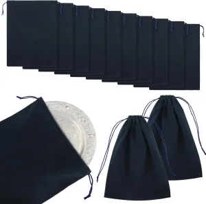 10 Pcs Silver Storage Bags, 9 x 11.8 Inch Fabric Cloth Anti Tarnish Bags for Silver Jewelry Silverware Protection Flatware Silverplate Tarnish Cleaning(Navy Blue)