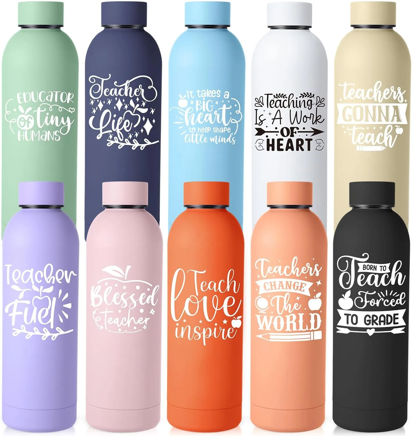 10 Pcs Teacher Appreciation Gifts Bulk Thank You Gift for Women from Students 17 oz Stainless Steel Frosted Water Bottle Inspirational Tumbler Bottle for Teacher Week Graduation(Artistic)