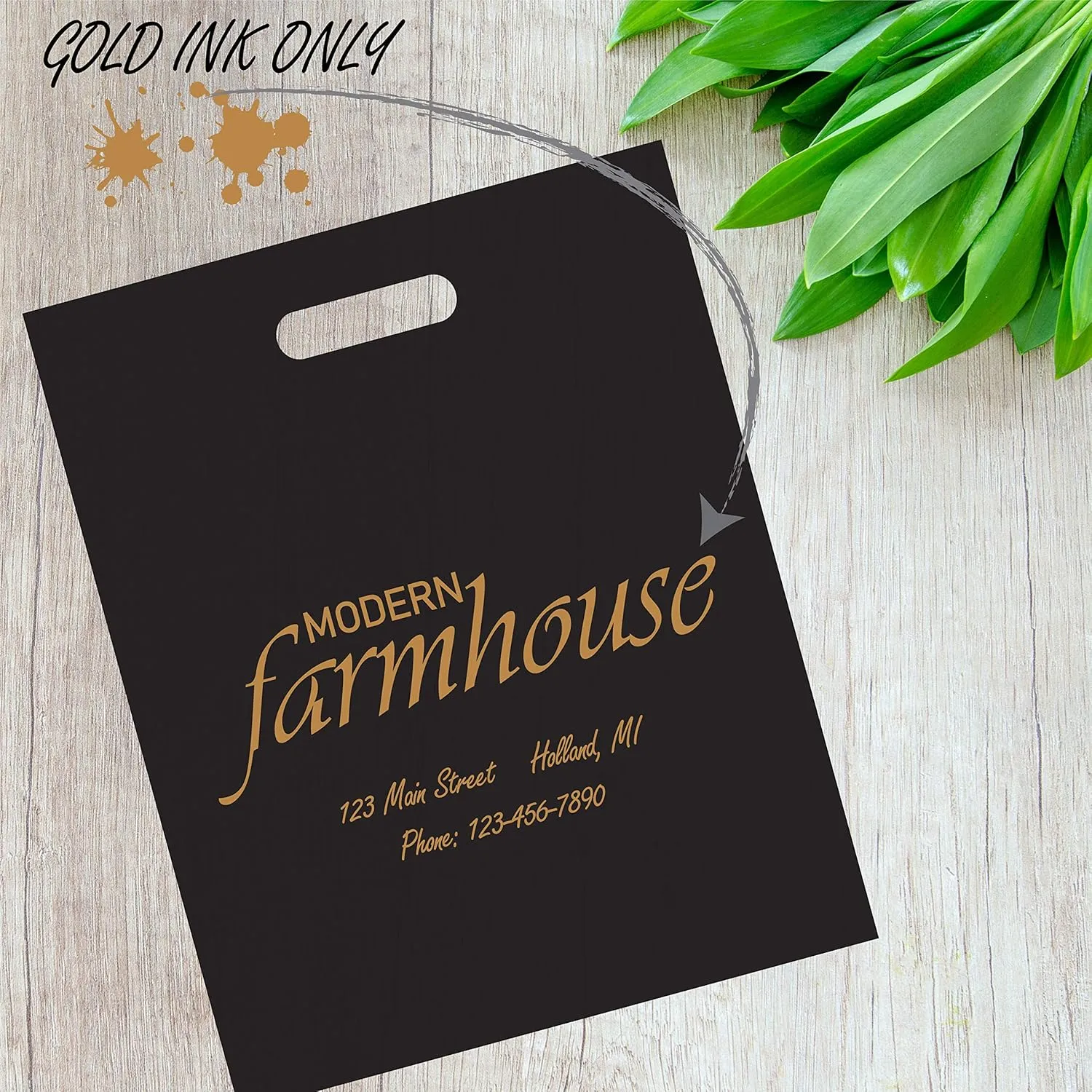 100 Black Frosted Merchandise Bag, 12"x15" with Die Cut Handle, No Gusset, 2.0 Mil.
