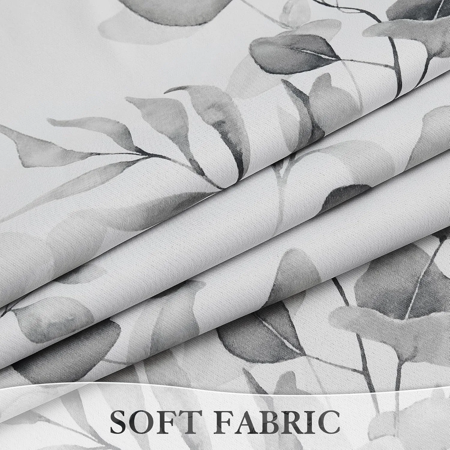 100% Blackout Floral Curtains for Bedroom, Grey Floral Patterned Curtains 63 Inches Long Living Room Darkening Thermal Insulated Window Curtains Leaf Printed Drapes, Grommet Curtains 2 Panels