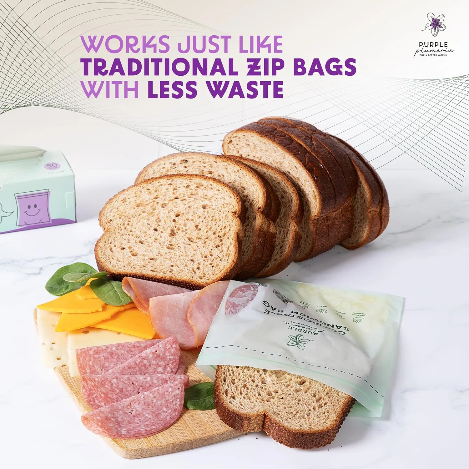 100% Compostable Resealable Food Storage Bags – Biobased, Leak-Proof, Freezer-Safe – Extra Strong & Durable – Available in Gallon, Snack & Sandwich Sizes (Sandwich)