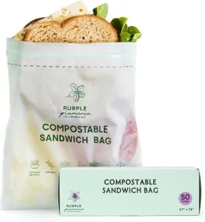 100% Compostable Resealable Food Storage Bags – Biobased, Leak-Proof, Freezer-Safe – Extra Strong & Durable – Available in Gallon, Snack & Sandwich Sizes (Sandwich)