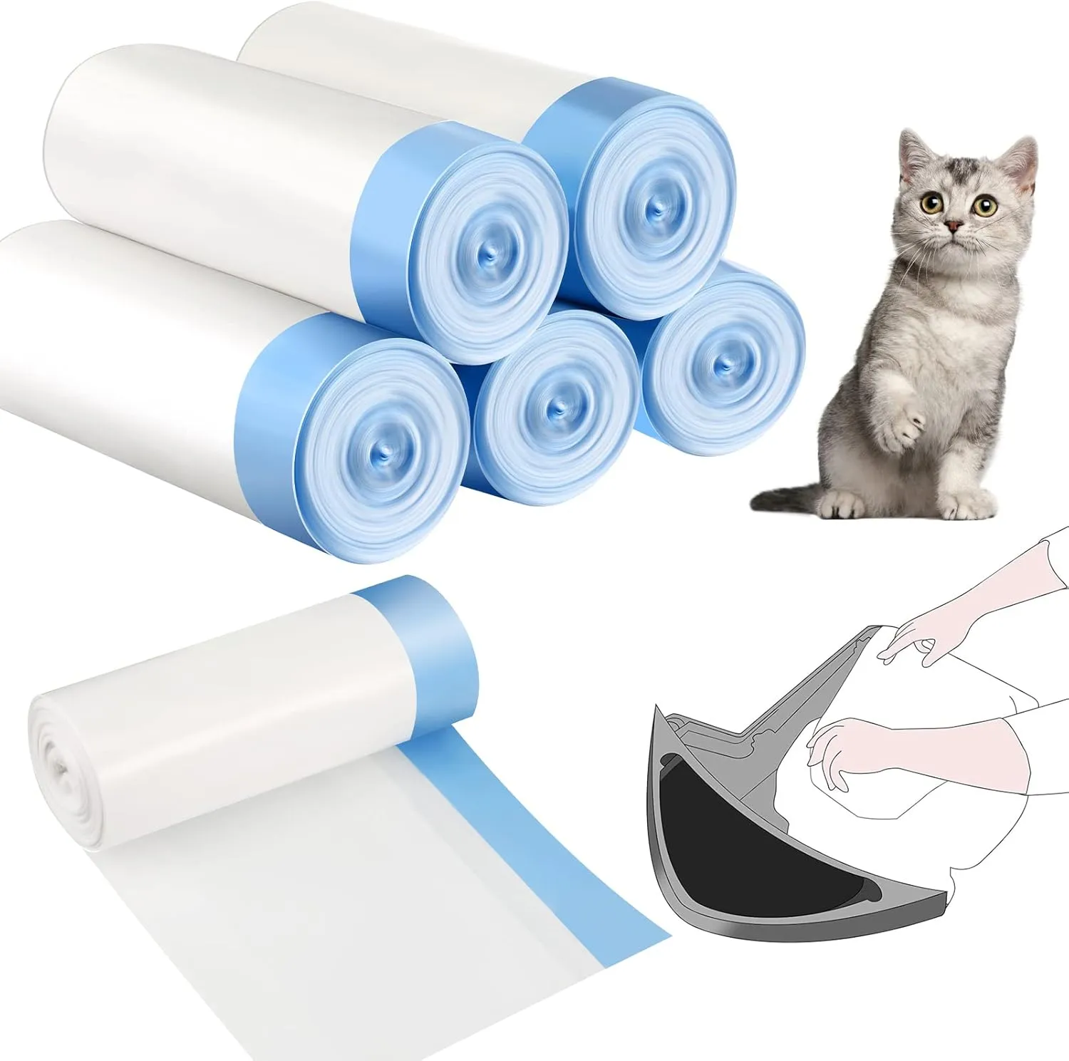 100 Count Cat litter Box Liners Waste Drawer Liners Bags Compatible with Litter - Robot 3/4 Thick inserts sacks 9-11 Gallons(Cute)