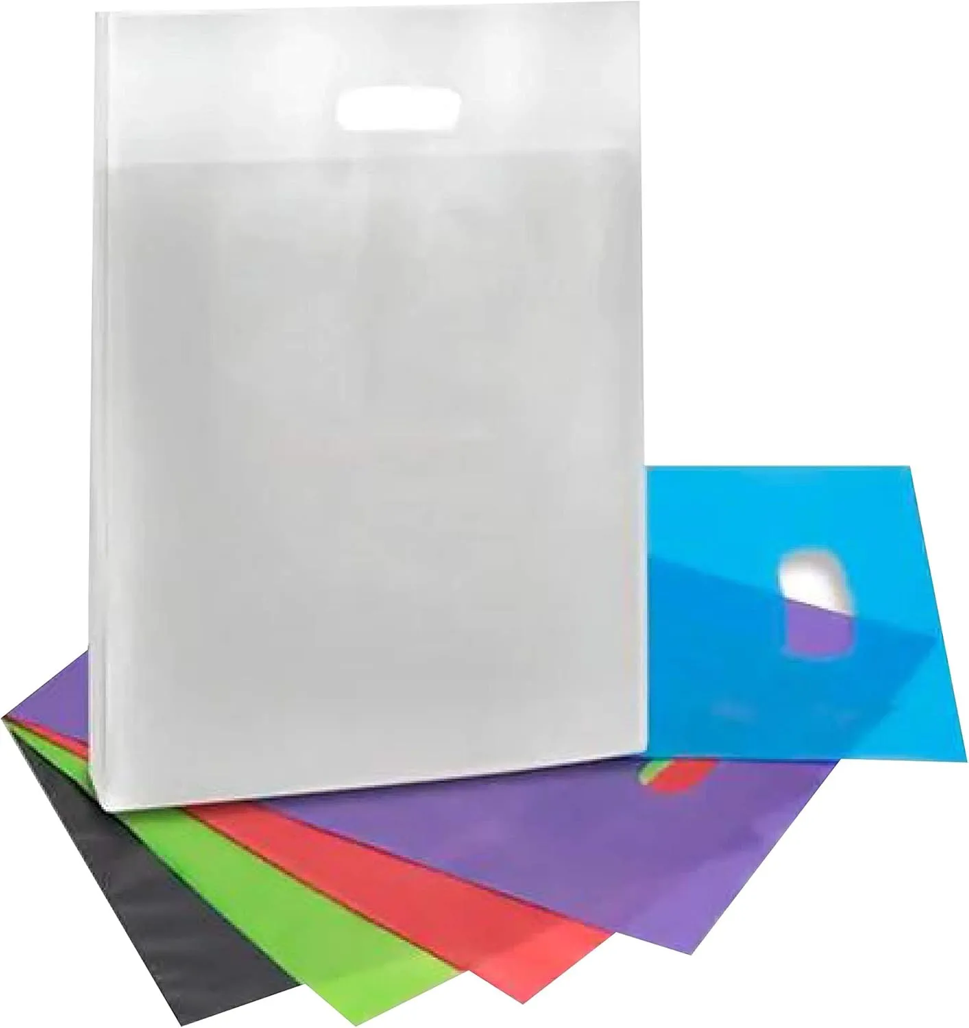 100 Merchandise Bag, 12"x15" with Die Cut Handle, No Gusset, 2.0 Mil.