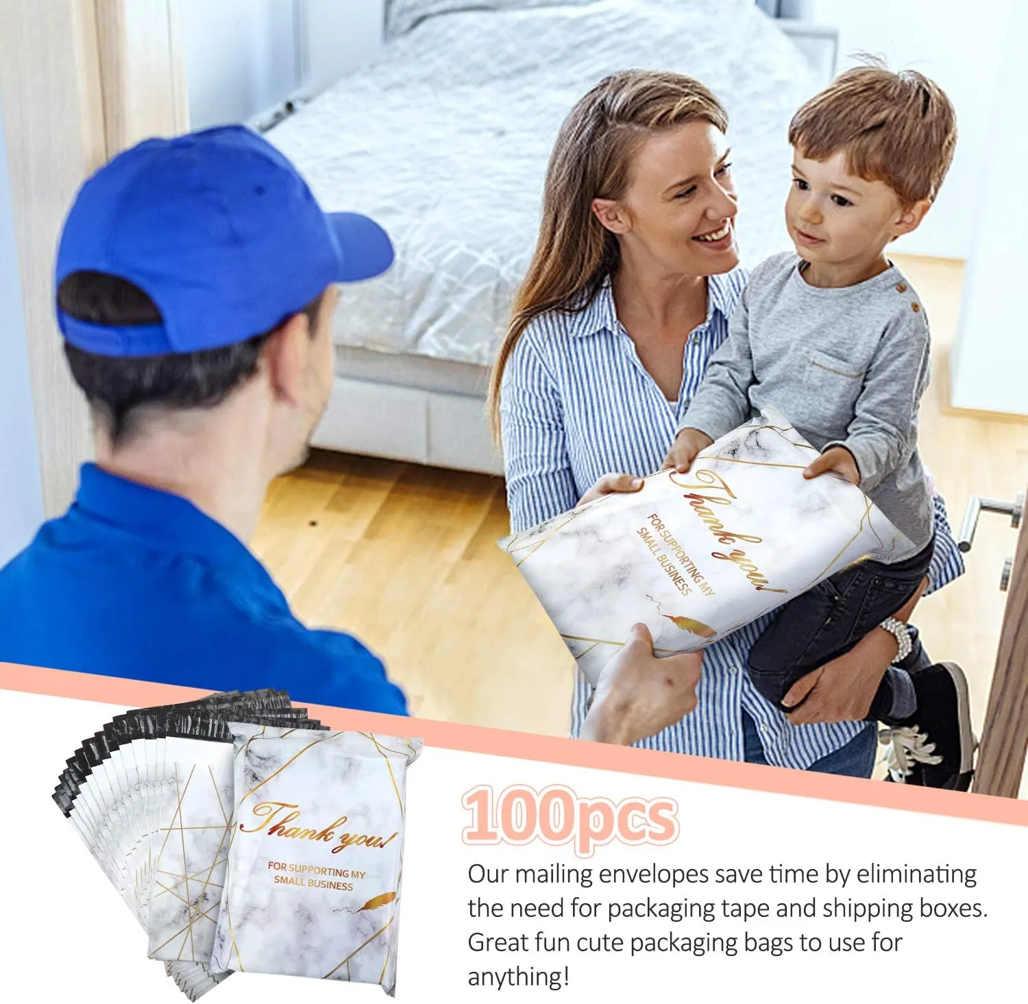 100 Pack Poly Mailers 10x13, Cute Packaging Envelope Mailers Polymailers Packaging for Small Business, Shipping Bags for Clothing Boutique Supplies with Self Seal Strip (Marble)