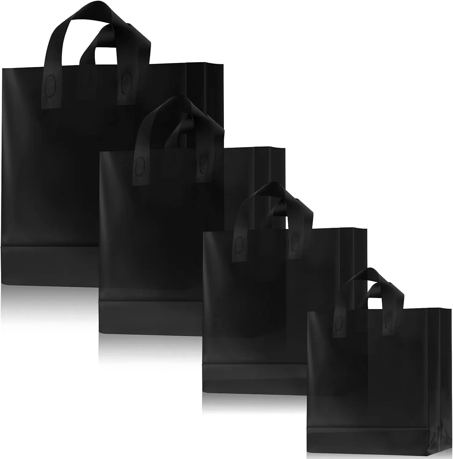 100 Pcs Frosted Plastic Gift Bags with Handles for Small Business Clear Shopping Bags with Cardboard Bottom,4 Sizes