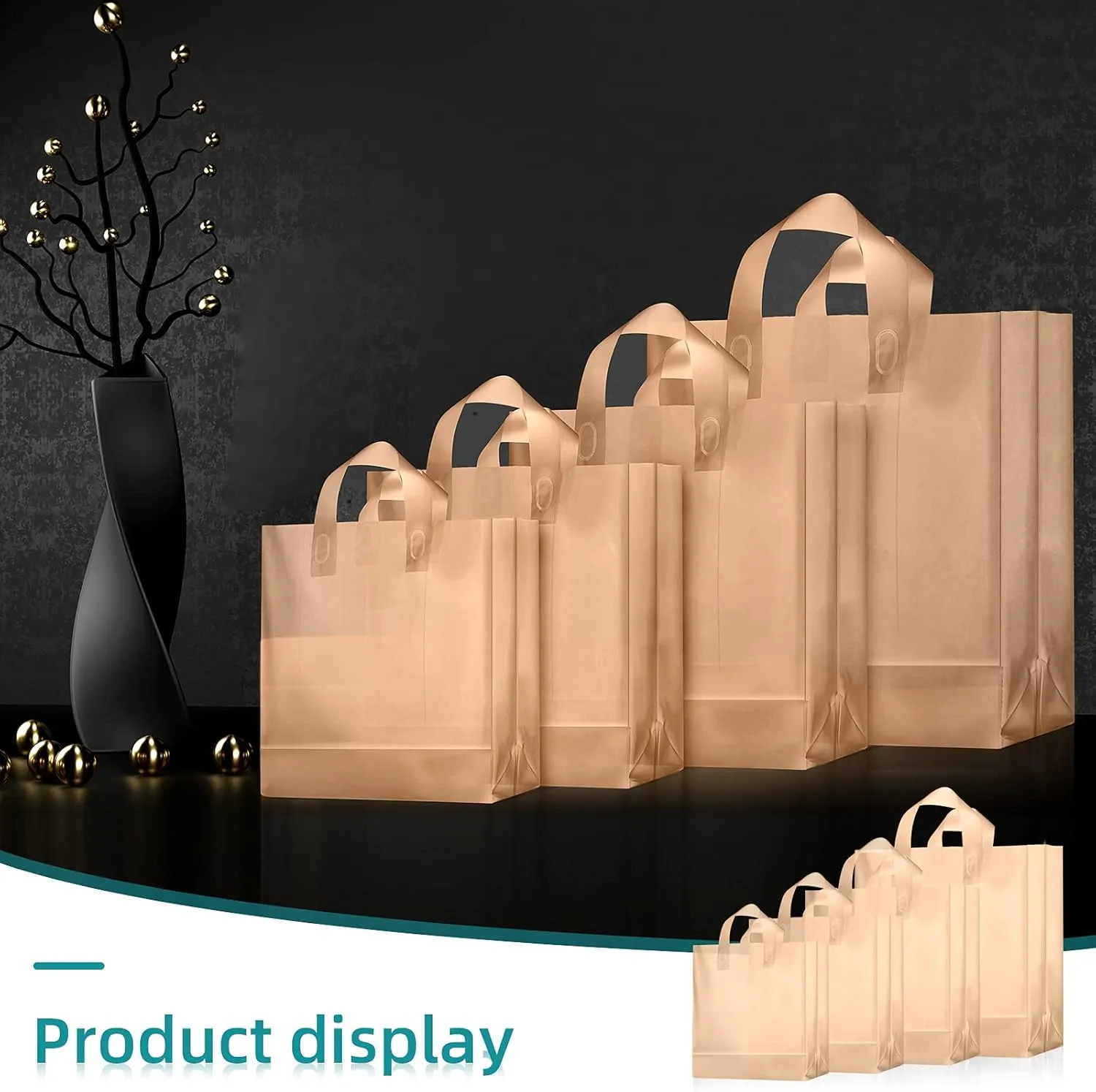 100 Pcs Frosted Plastic Gift Bags with Handles for Small Business Clear Shopping Bags with Cardboard Bottom,4 Sizes