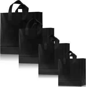 100 Pcs Frosted Plastic Gift Bags with Handles for Small Business Clear Shopping Bags with Cardboard Bottom,4 Sizes