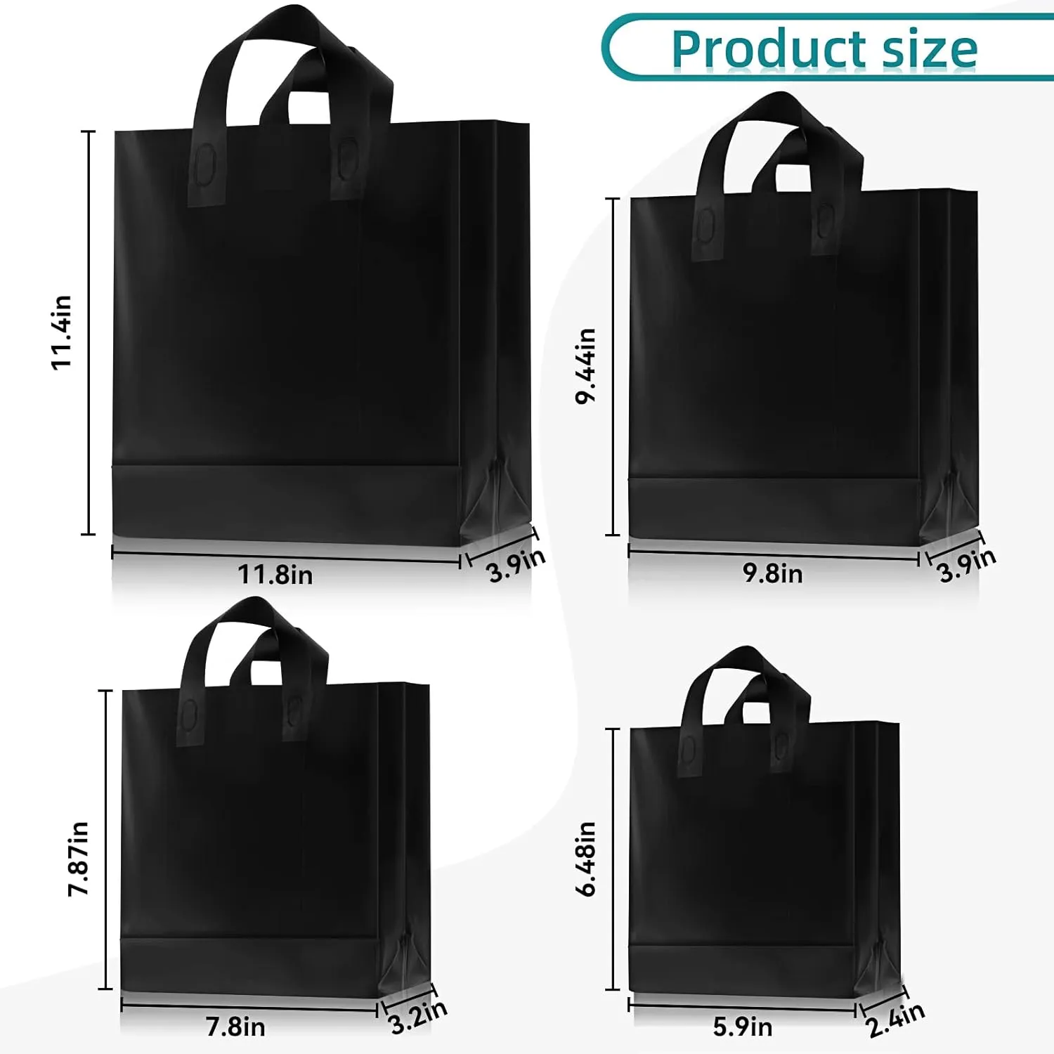 100 Pcs Frosted Plastic Gift Bags with Handles for Small Business Clear Shopping Bags with Cardboard Bottom,4 Sizes