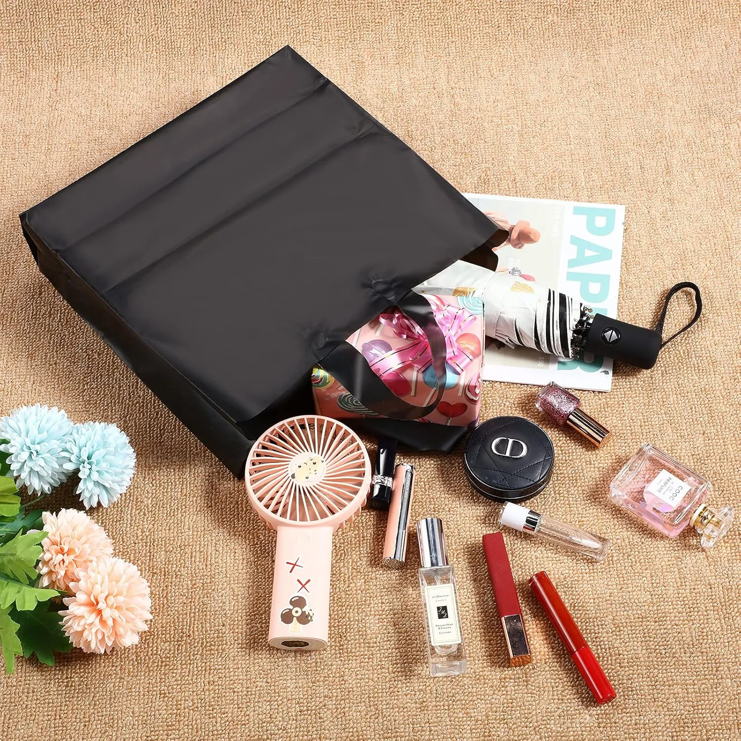 100 Pcs Frosted Plastic Gift Bags with Handles for Small Business Clear Shopping Bags with Cardboard Bottom,4 Sizes