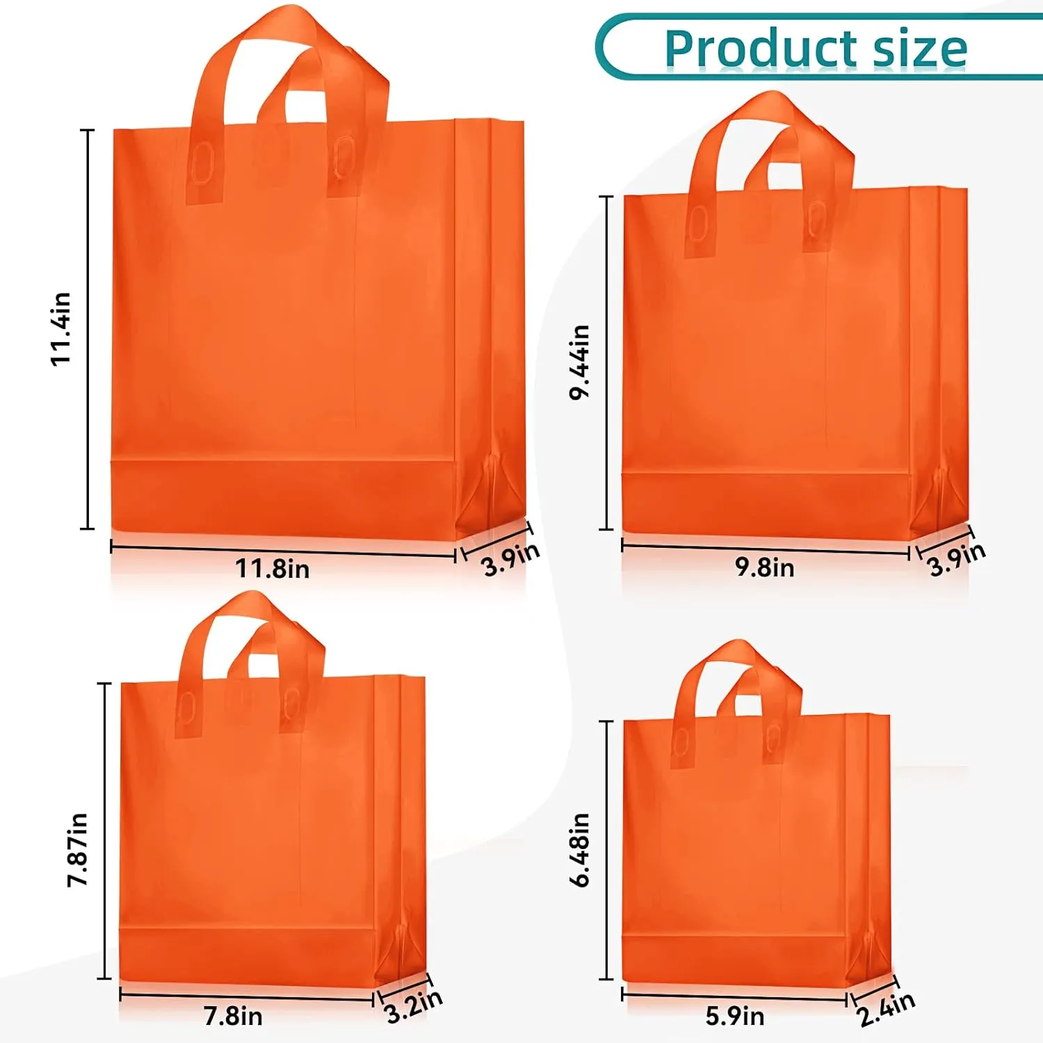 100 Pcs Frosted Plastic Gift Bags with Handles for Small Business Clear Shopping Bags with Cardboard Bottom,4 Sizes