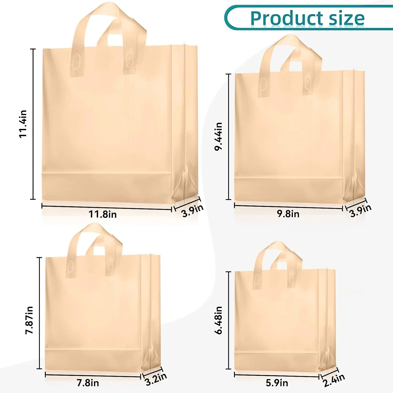 100 Pcs Frosted Plastic Gift Bags with Handles for Small Business Clear Shopping Bags with Cardboard Bottom,4 Sizes