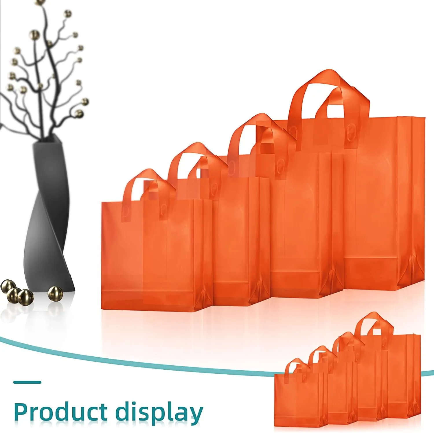 100 Pcs Frosted Plastic Gift Bags with Handles for Small Business Clear Shopping Bags with Cardboard Bottom,4 Sizes