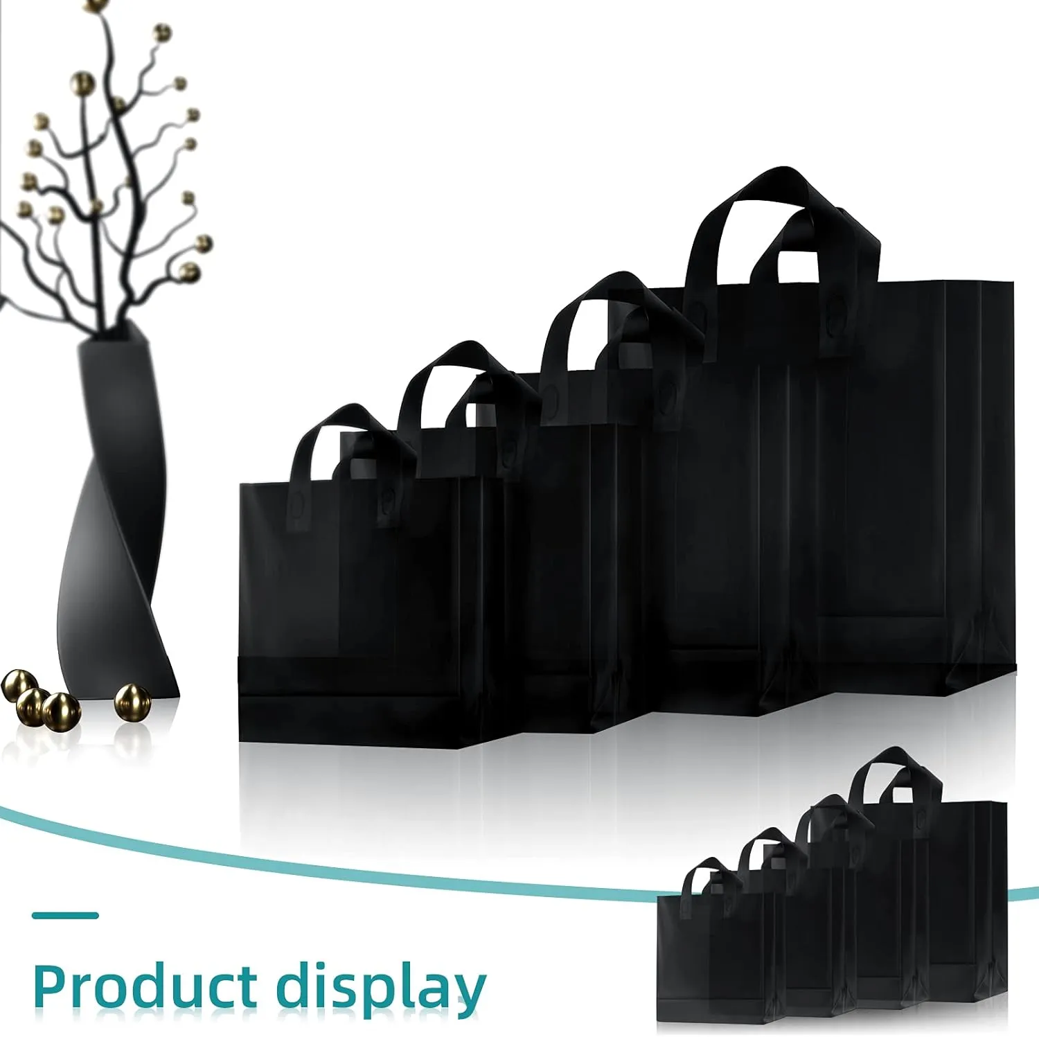 100 Pcs Frosted Plastic Gift Bags with Handles for Small Business Clear Shopping Bags with Cardboard Bottom,4 Sizes