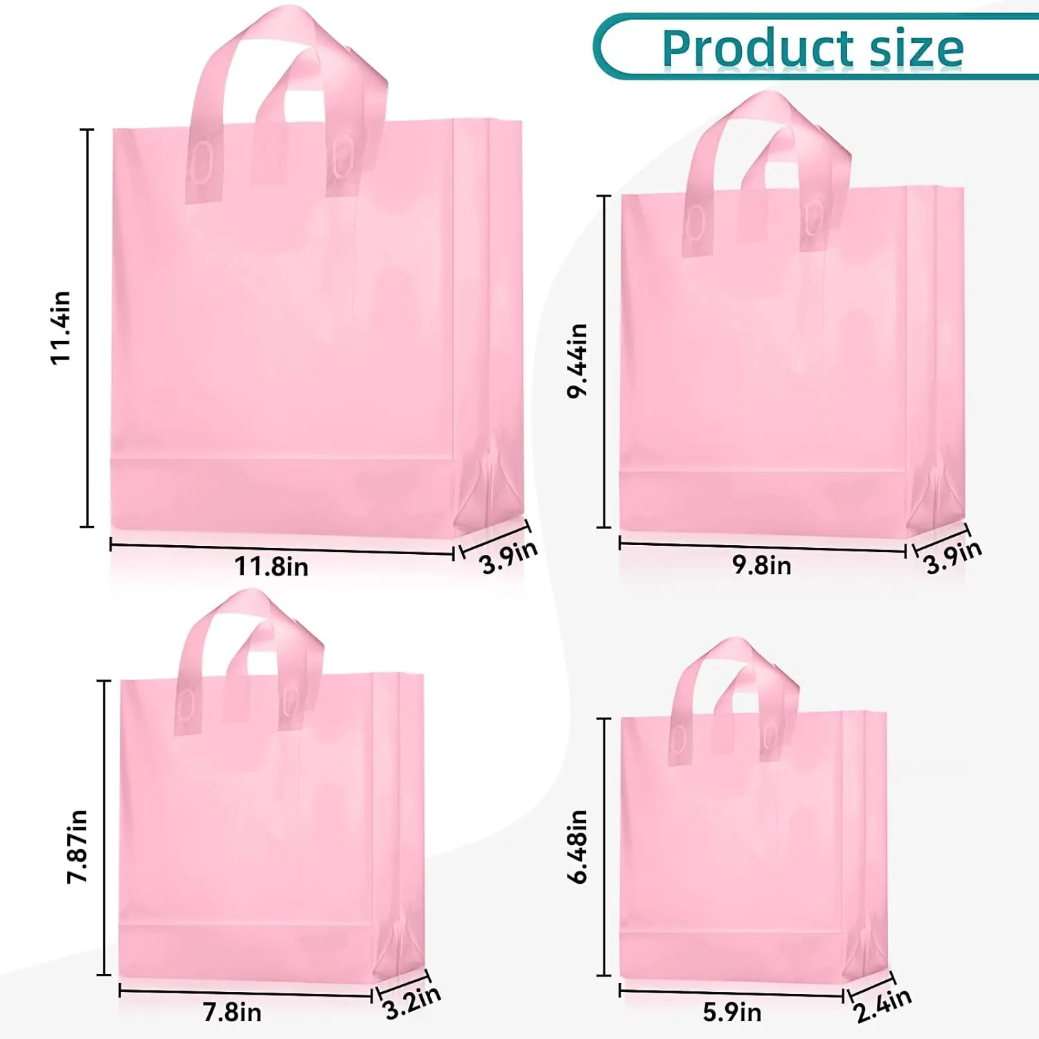 100 Pcs Frosted Plastic Gift Bags with Handles for Small Business Clear Shopping Bags with Cardboard Bottom,4 Sizes