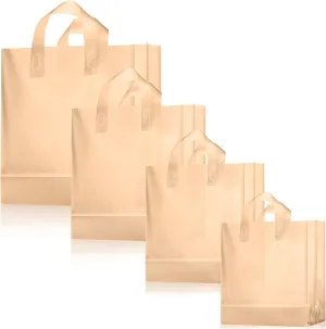 100 Pcs Frosted Plastic Gift Bags with Handles for Small Business Clear Shopping Bags with Cardboard Bottom,4 Sizes