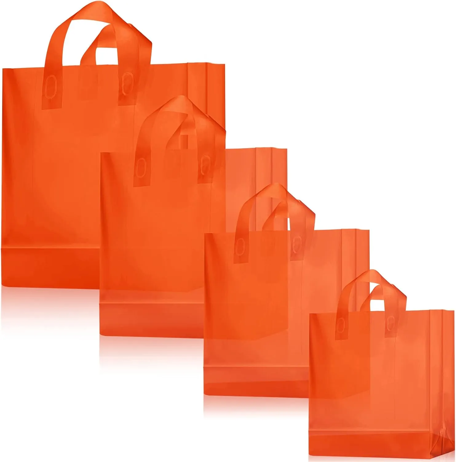 100 Pcs Frosted Plastic Gift Bags with Handles for Small Business Clear Shopping Bags with Cardboard Bottom,4 Sizes