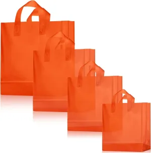 100 Pcs Frosted Plastic Gift Bags with Handles for Small Business Clear Shopping Bags with Cardboard Bottom,4 Sizes