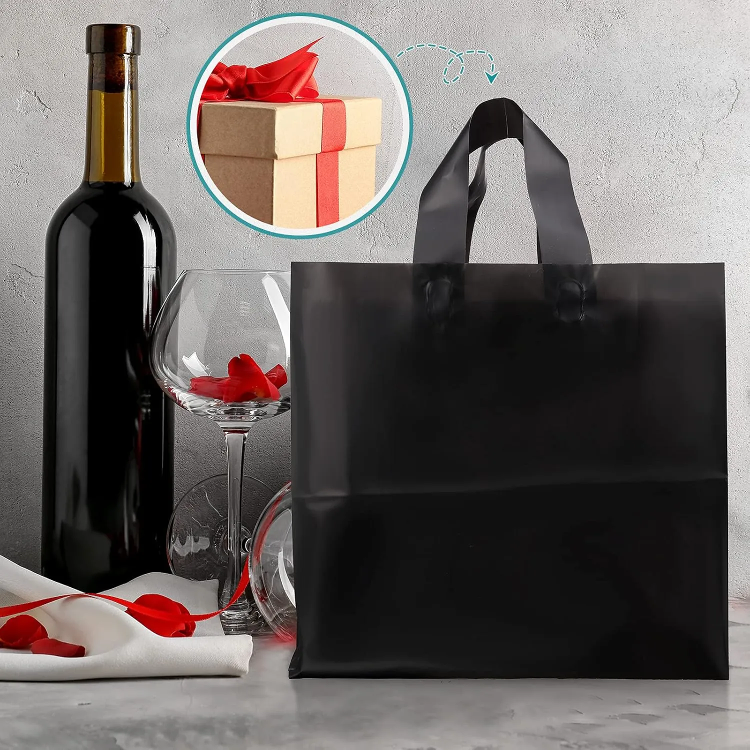 100 Pcs Frosted Plastic Gift Bags with Handles for Small Business Clear Shopping Bags with Cardboard Bottom,4 Sizes