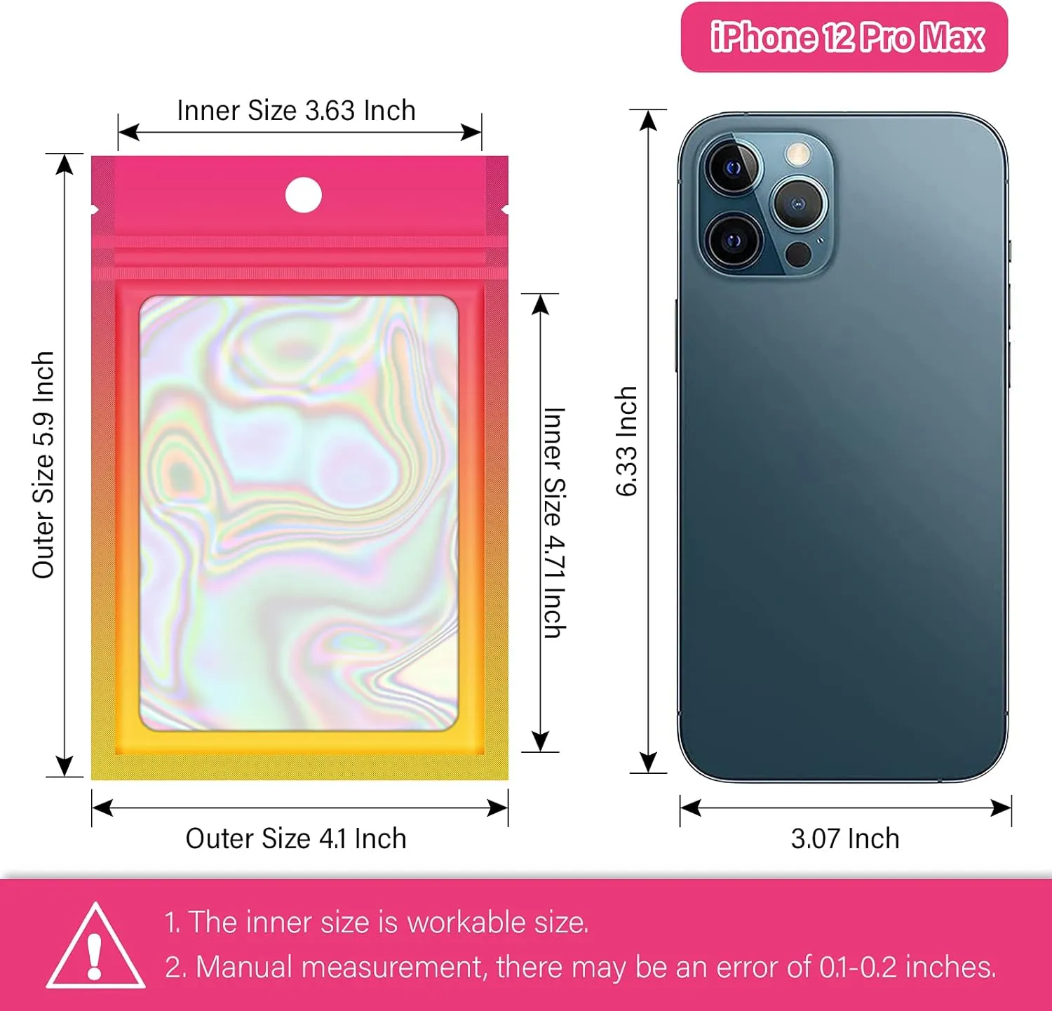 100 Pieces Resealable Mylar Ziplock Bags, Holographic Gradient With Clear Window, Packaging Pouch Party Sample (Hot Pink&Orange, 4.1x5.9 Inch)