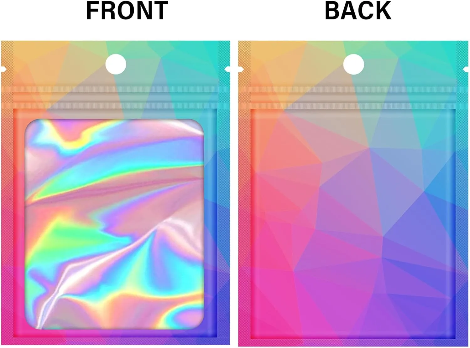 100 Resealable Bags with Clear Window, Holographic Gradient Packaging - Transparent Small Business Pouch Party Mylar Ziplock Sample Bags (Multicolor, 4.7x7.8 Inch)