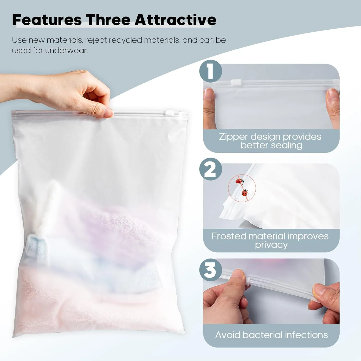 100pcs Clothing Packaging Bags for Shipping - 10x13 Inch Plastic Frosted Bags for Travel Storage or Small Businesses- Zipper Apparel Bag for Shirts, Socks, Underwear, and Documents -No Vent Holes