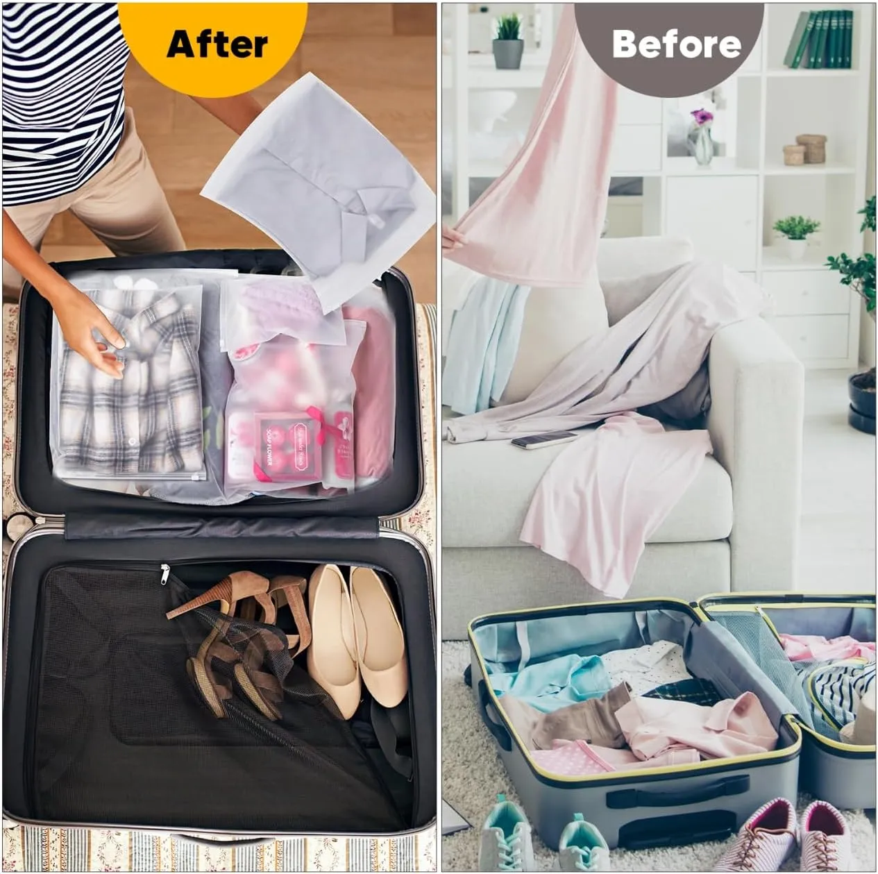 100pcs Clothing Packaging Bags for Shipping - 10x13 Inch Plastic Frosted Bags for Travel Storage or Small Businesses- Zipper Apparel Bag for Shirts, Socks, Underwear, and Documents -No Vent Holes