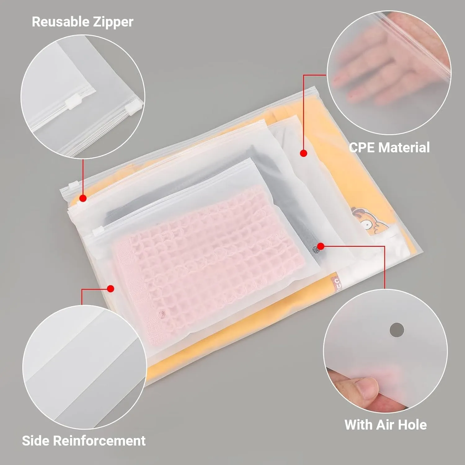 100Pcs Frosted Zipper Bags for Clothes, 10x8 inch Thick Frosted Plastic Packaging Bags with Vent Holes, Resealable with Slider Closure for Swimsuit T Shirt Packaging, 3 Mil