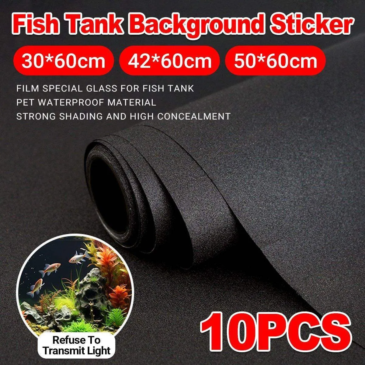 10PCS Black Aquarium Background Sticker Waterproof Fish Tank Film
