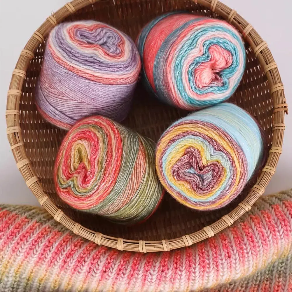 1154B Rainbow Gradient Yarn - 60% Cotton, 30% Acrylic, 10% Wool Blend - Soft Cake Yarn for Crochet Scarves, Shawls & Garments (3 Balls, 100g Each)