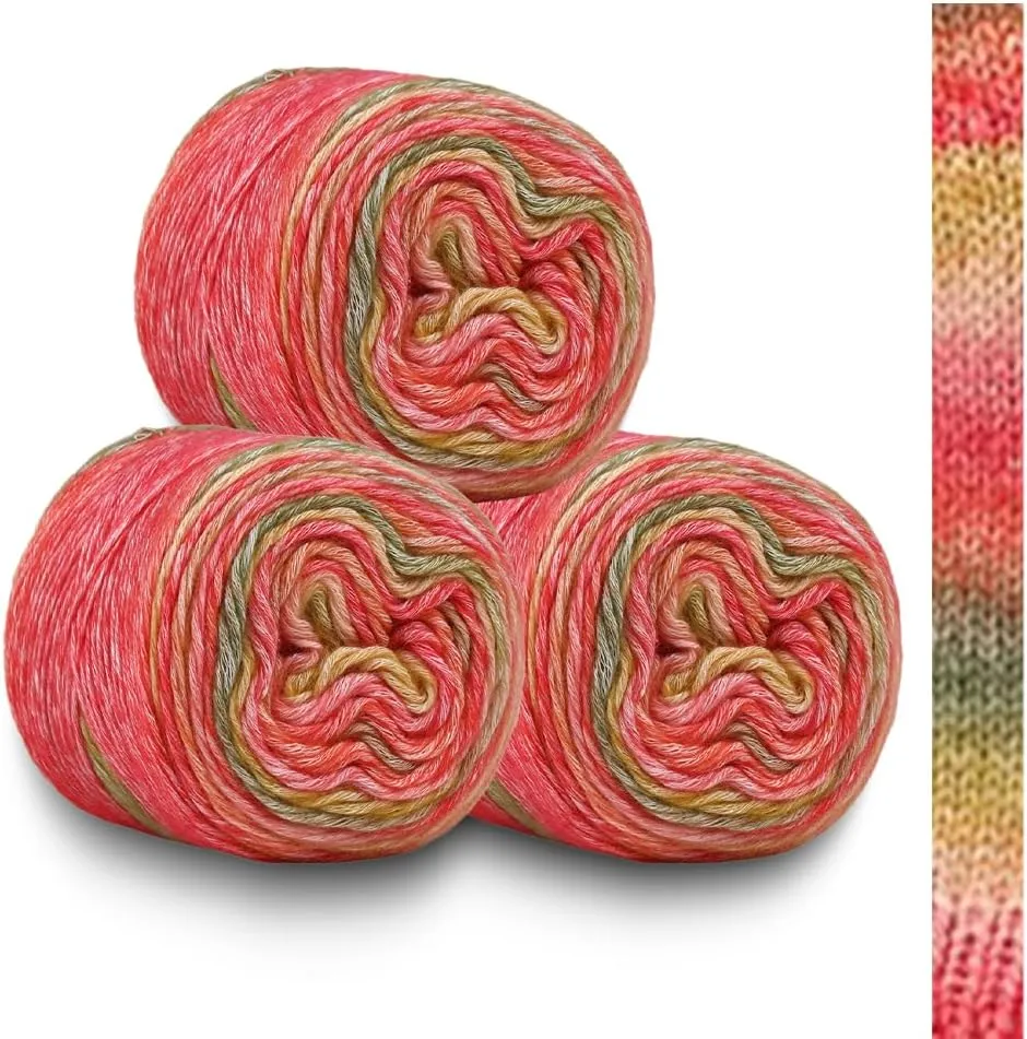 1154B Rainbow Gradient Yarn - 60% Cotton, 30% Acrylic, 10% Wool Blend - Soft Cake Yarn for Crochet Scarves, Shawls & Garments (3 Balls, 100g Each)