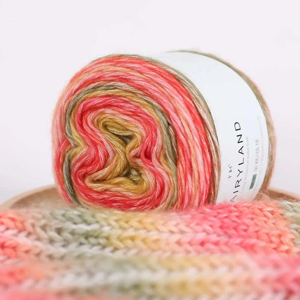 1154B Rainbow Gradient Yarn - 60% Cotton, 30% Acrylic, 10% Wool Blend - Soft Cake Yarn for Crochet Scarves, Shawls & Garments (3 Balls, 100g Each)