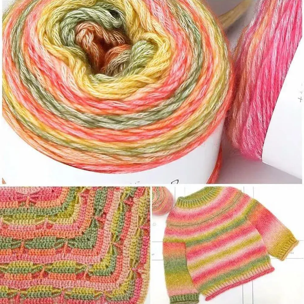 1154B Rainbow Gradient Yarn - 60% Cotton, 30% Acrylic, 10% Wool Blend - Soft Cake Yarn for Crochet Scarves, Shawls & Garments (3 Balls, 100g Each)
