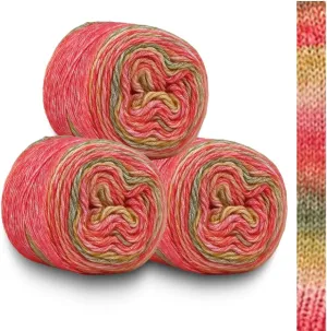 1154B Rainbow Gradient Yarn - 60% Cotton, 30% Acrylic, 10% Wool Blend - Soft Cake Yarn for Crochet Scarves, Shawls & Garments (3 Balls, 100g Each)