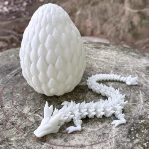 12-inch Gradient 3D Printed Dragon in Egg with Scale Movable Articulated Crystal Dragon3d Molding Legendary Dragon Home Office Decor or Desk Toys to Relieve Boredom (White)