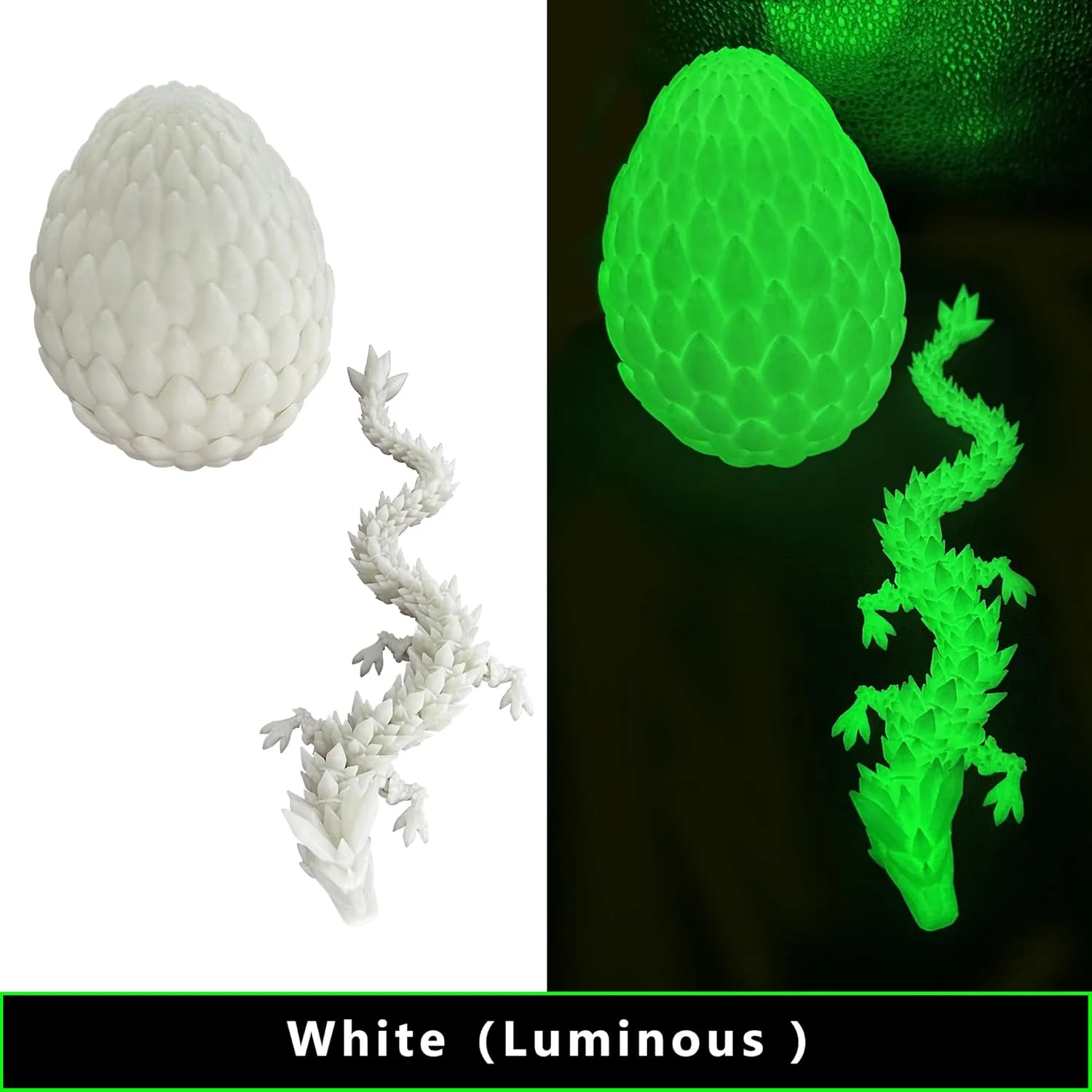 12-inch Gradient 3D Printed Dragon in Egg with Scale Movable Articulated Crystal Dragon3d Molding Legendary Dragon Home Office Decor or Desk Toys to Relieve Boredom (White)