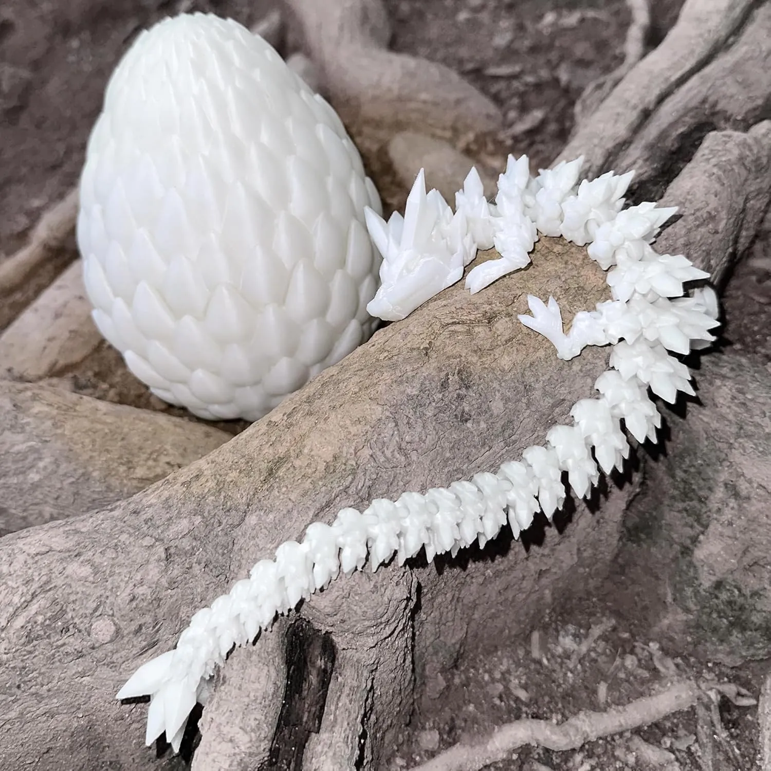 12-inch Gradient 3D Printed Dragon in Egg with Scale Movable Articulated Crystal Dragon3d Molding Legendary Dragon Home Office Decor or Desk Toys to Relieve Boredom (White)