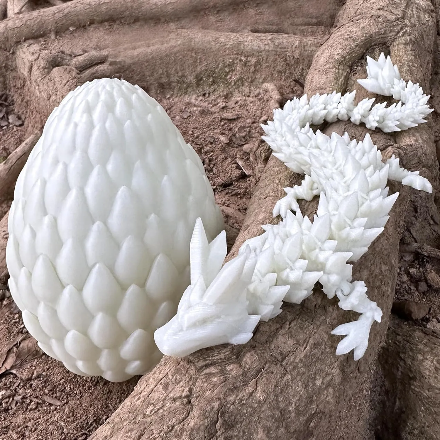 12-inch Gradient 3D Printed Dragon in Egg with Scale Movable Articulated Crystal Dragon3d Molding Legendary Dragon Home Office Decor or Desk Toys to Relieve Boredom (White)