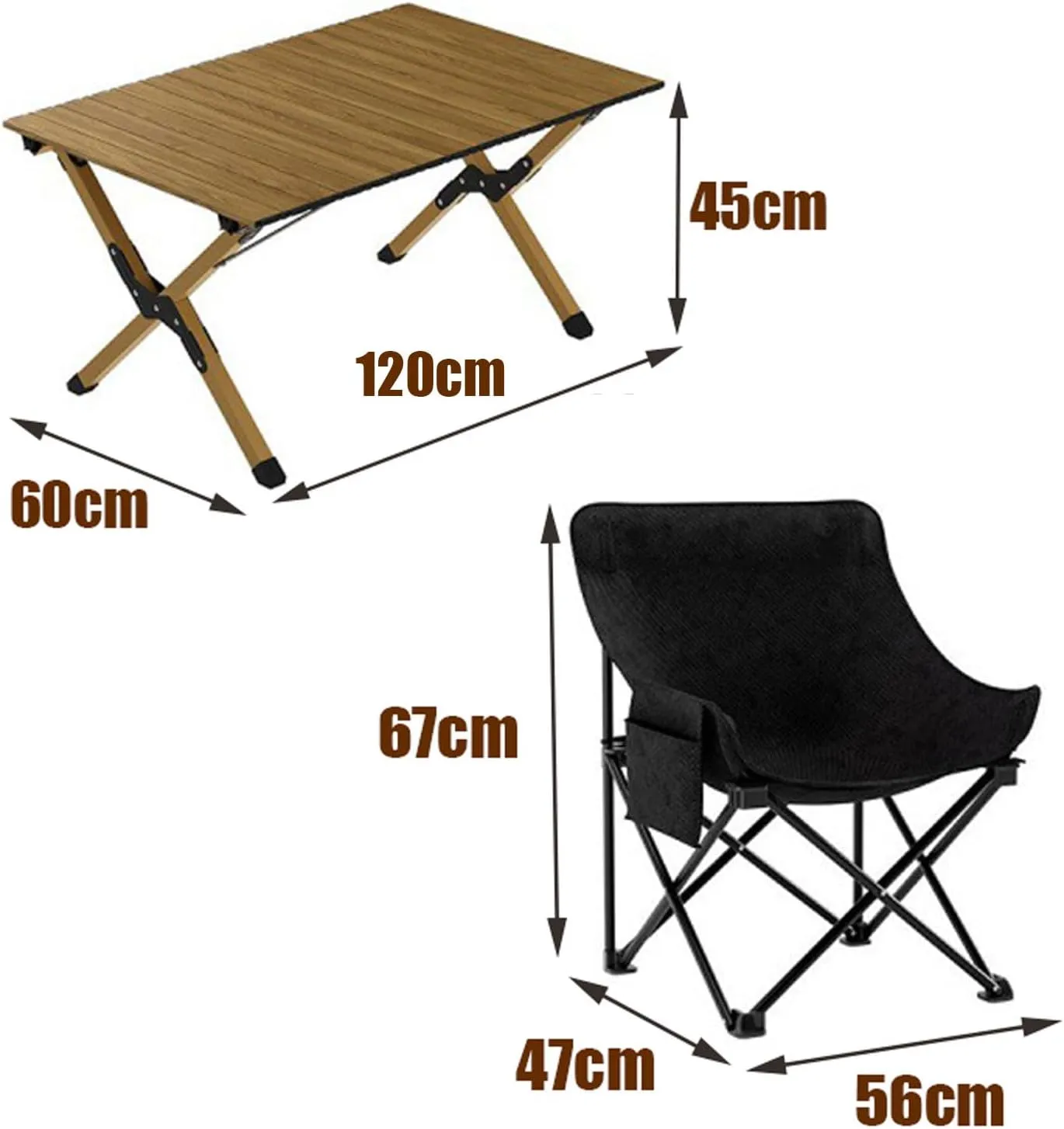 120cm Foldable Camping Table with Chair Set, Aluminum Roll-up Table Top Picnic Table Portable Lightweight Camping Furniture Set for BBQ Garden