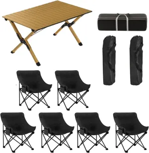 120cm Foldable Camping Table with Chair Set, Aluminum Roll-up Table Top Picnic Table Portable Lightweight Camping Furniture Set for BBQ Garden