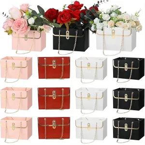 12pcs Paper Flower Bags for Bouquets, Flower Boxes for Arrangements, Paper Flower Gift Bags with Handles Florist Supplies for Weddings Mother's Day (12PCS-Mixed Colors)