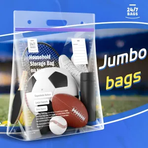 15 XX-Large Plastic Storage Bags, 10 Gallons, Zero BPA, Double Zipper Seal, 3 Mils Thick, Double Layer Carry Handle, 24"x20"x7", Moving, Seasonal, Travel
