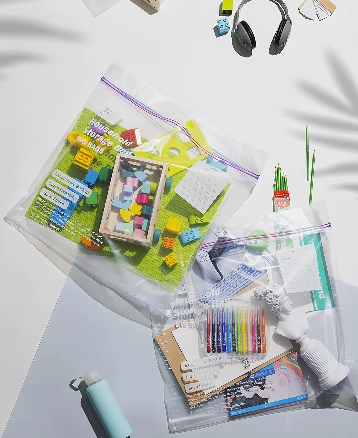15 XX-Large Plastic Storage Bags, 10 Gallons, Zero BPA, Double Zipper Seal, 3 Mils Thick, Double Layer Carry Handle, 24"x20"x7", Moving, Seasonal, Travel