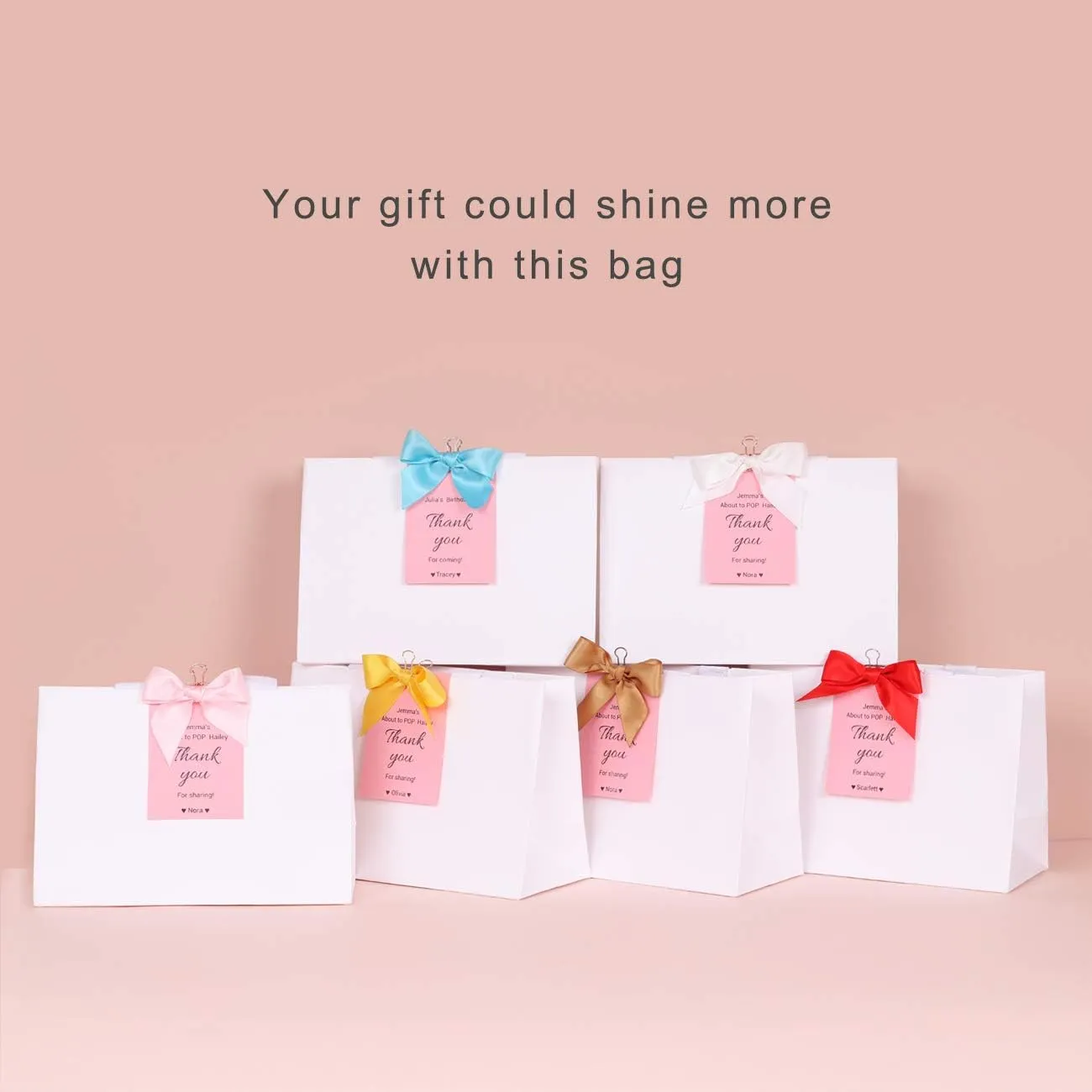 16pcs 9x3.9x6.3" (1) Small Size, White Paper Bags with White Cotton Handles, Thick Sturdy Durable Gift bags