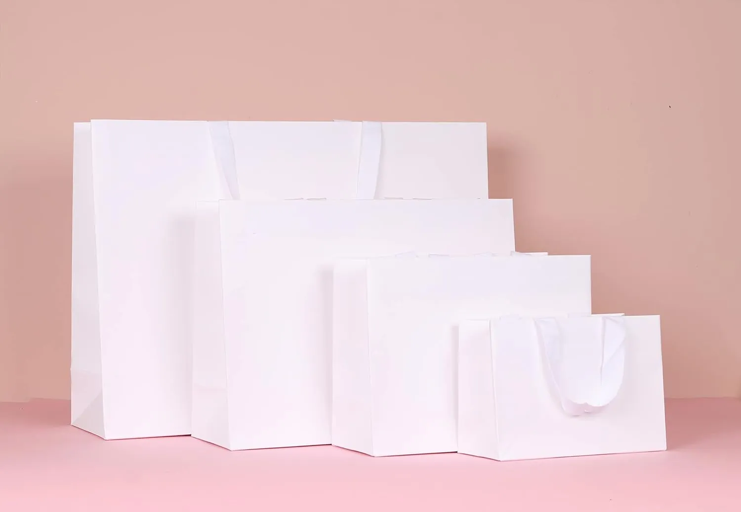 16pcs 9x3.9x6.3" (1) Small Size, White Paper Bags with White Cotton Handles, Thick Sturdy Durable Gift bags