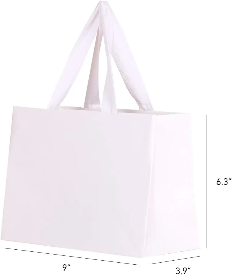 16pcs 9x3.9x6.3" (1) Small Size, White Paper Bags with White Cotton Handles, Thick Sturdy Durable Gift bags