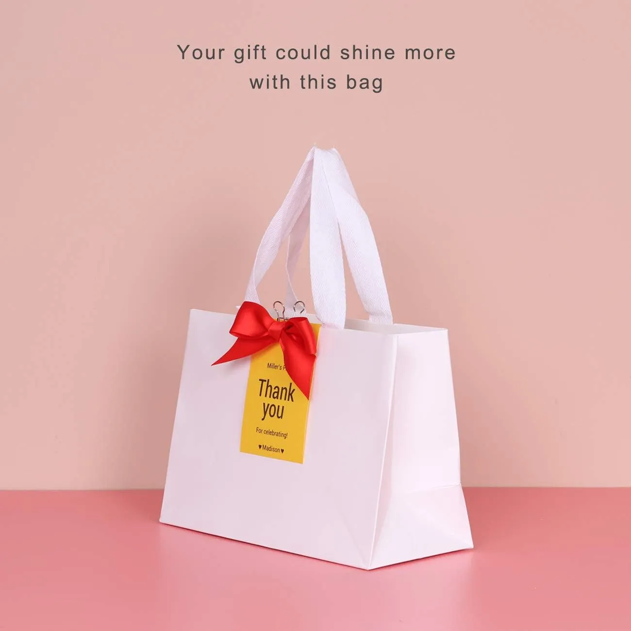 16pcs 9x3.9x6.3" (1) Small Size, White Paper Bags with White Cotton Handles, Thick Sturdy Durable Gift bags