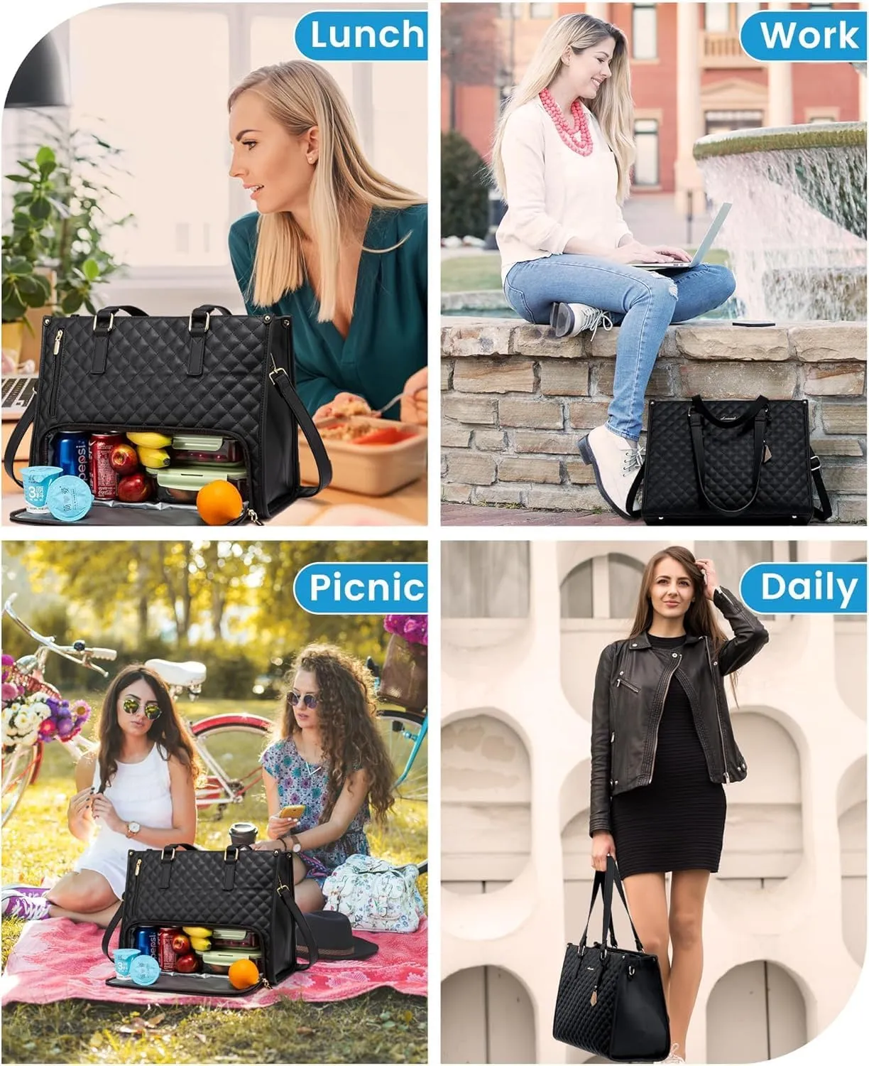 2 In 1 Tote Bag Lunch Bag Combo, Lunch Tote Bags for Women with Lunch Compartment, The Ultimate 2-in-1 Tote Bags (White)